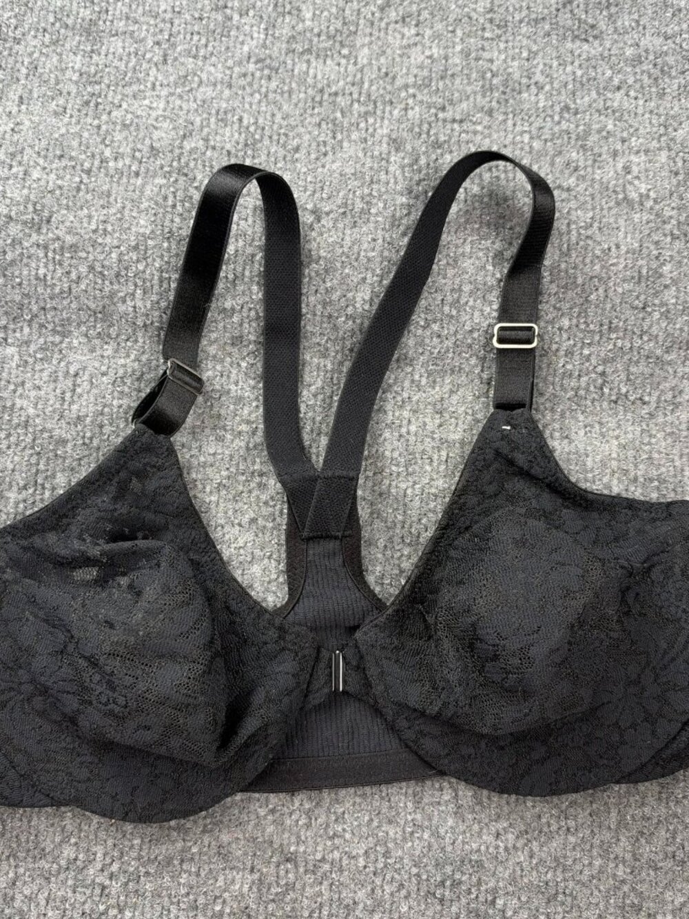 Wacoal 38B Bra Black Floral Lace Front Close Racerback Underwire Style 65548